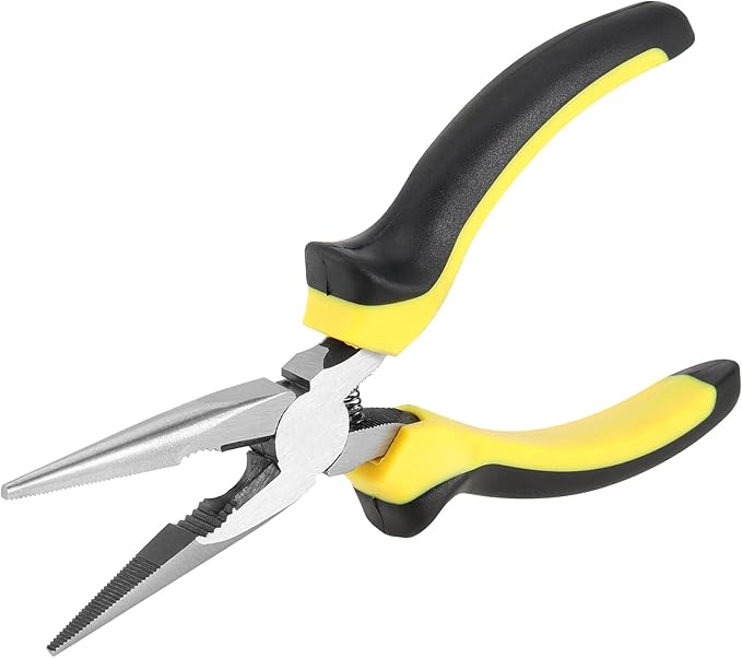 6 Pack 6 Inch Needle Nose Pliers, Spring Loaded Long Nose Pliers with Wire Cutter, Plastic Handle Needle Nose Pliers with Strippers for Cutter and Bending Wire, Black Yellow