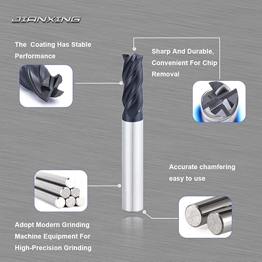 3/8" Extra Long Carbide Square End Mill for Alloy Steels/Hardened Steels, 4" Overall Length End Mill Bits, 4 Flute HRC 55 Deg AlTiN Coating, CNC Router Bits (1 Pc)