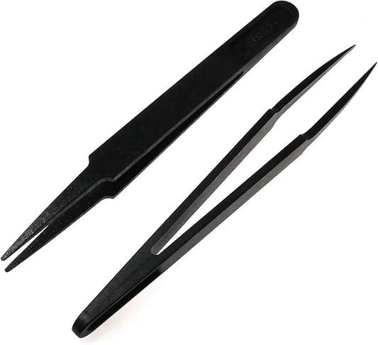 E-outstanding Anti-static Tweezer 5PCS 4.6Inch Black Plastic Pointed Tip Anti-static Tweezers Repairing Tools for Electronic Repairing