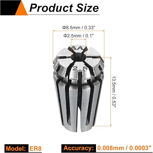 HARFINGTON Spring Collet Chuck ER8 2.5mm 65Mn Spring Steel Precision Router Collets for CNC Engraving Milling Lathe Tool