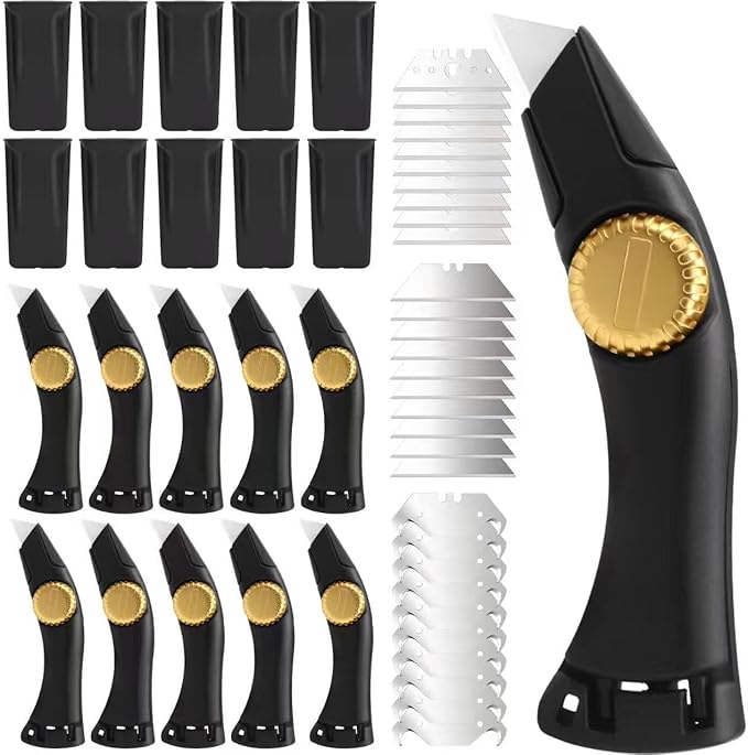 10PCS Black Fixed Blade Roofing Knife, Heavy Duty Utility Knife for Drywall, Vinyl, Carpet Cutting, Metal Roofing Tools with Portable Storage Sheath, Replacement Blades, Navajas para Roofing