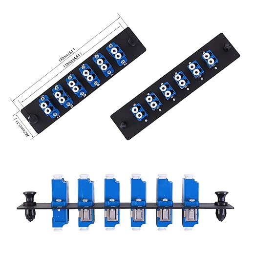 VFLTOOL 4 Pack Fiber Patch Panel Enclosure - 6 Duplex LC Adapters, 12 Fiber Optic Ports, LGX Compatible, LC UPC Blue, Single Mode and Multimode Compatible for 1.25G/10GB OS1-2/OM1-3 Networks