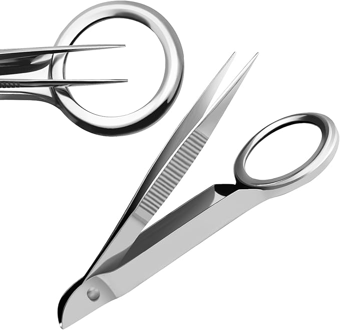 Splinter Forceps - Fine Point - Tweezers Stainless Steel Straight & Curved (Set of 8 Pcs W Magnifying Glass)