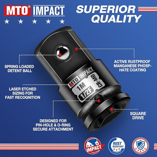 MTO 1/2" Female to 1" Male Impact Socket Adapter, 1/2-Inch Impact Socket Adapter, Chrome Molybdenum Alloy Steel, for Impact Wrench & Ratchet Use