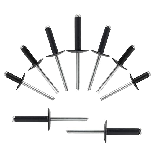 ALLCLEAN (100 pcs) 3/16 * 5/8" Large Flange Open End Black Aluminum Blind Rivets,4.8 * 16 Pop Blind Rivet