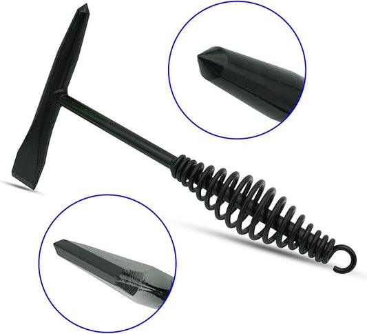 Welding Chipping Hammer with Coil Spring Handle,10.5",Cone and Vertical Chisel, Cone and Cross Chisel, 10" Wire Brush