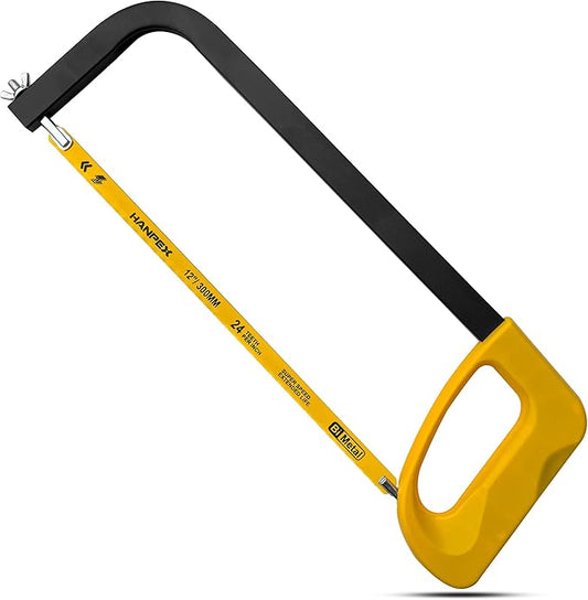 12in. High-Tension Hacksaw Frame with 10pcs 32TPI Extra Bi-metal Blades, Hand Saw Suitable for Metal, wood, PVC, Carpentry