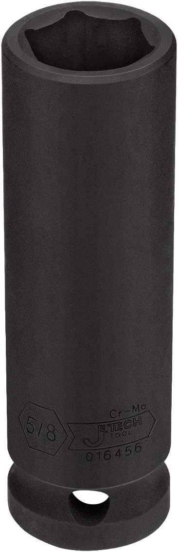 Jetech 1/2 Inch Drive 5/8 Inch Deep Impact Socket, Made with Heat-Treated Chrome Molybdenum Alloy Steel, 6-Point Design, SAE