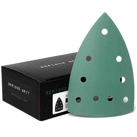 Serious Grit - 800 Grit 4" x 6" Delta (100mm x 150mm) Triangle Sanding Sheets - Fits Festool DTS 400 & Mirka DEOS Delta Sanders - Heavy-Duty Hook & Loop Film Sandpaper for Detail Sanders - 50 Pack Box