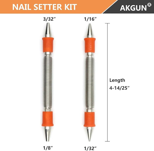 2-Piece Dual Head Nail Setter Kit, Nail Setter Features 1/32-in, 1/16-in, 3/32-in, 1/8-in, Hammerless Nail Set Trim Pak for Wood