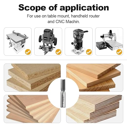 FivePears Straight Router Bits 1/2 Inch Shank Double Flute, 15/32 Inch Cutting Diameter, 1 Inch Cutting Length, Used for Create Groove, Dado or Hollow