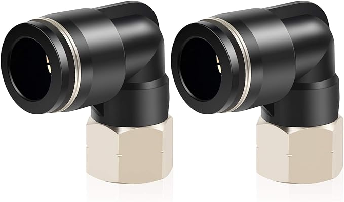 TAILONZ PNEUMATIC Female Elbow 1/2 Inch Tube OD x 3/8 Inch NPT Thread 90 Push to Connect Fittings PLF-1/2-N3 (Pack of 2)