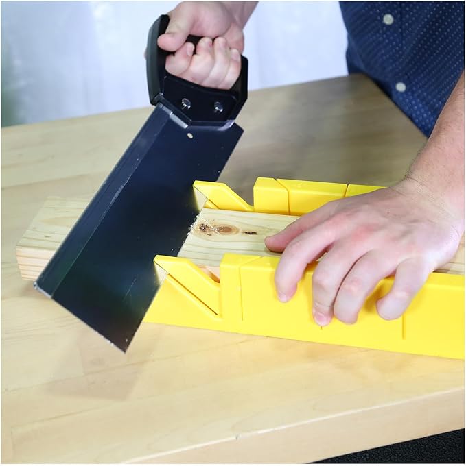 GreatNeck BSB14 Mitre Box and Saw Set, 12 Inch Mitre Box with 14 Inch Back Saw, Precision Cuts for Trim and Molding, Woodworking and Beveled Corner Cuts