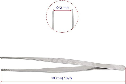 Aoje-Link Stainless Steel Straight Blunt Tweezers, horizontal serrated tips, used for repairs, barbecues, auxiliary tools, silver, 4pcs