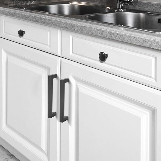 Probrico 50 Pack Black 5 inch (128mm) Hole Centers Square Bar Cabinet Pulls Drawer Handles Stainless Steel Modern Hardware for Kitchen and Bathroom Cabinets Cupboard Closet Wardrobe & Bedroom