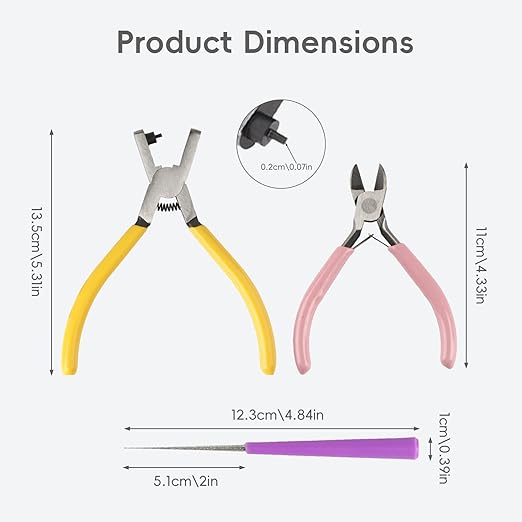 4PCS Band Leather Punching Pliers 2.0mm Belt Punch Tool for Belt with Ruler & Wire Cutters, Punching Tool Lace Punch Hand Wrist Strap Leather Punching Tool for DIY Craft Shoes Fabric