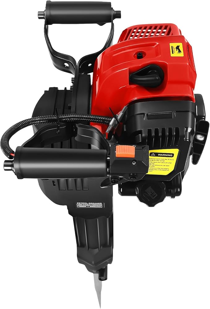 Gas Demolition Jack Hammer 55CC 2 Stroke Gasoline Concrete Breaker Punch Drill Breaker Drilling Machine 1900W 6500RPM, for Trenching Chipping Breaking Holes, with Pointed Flat Pickaxes