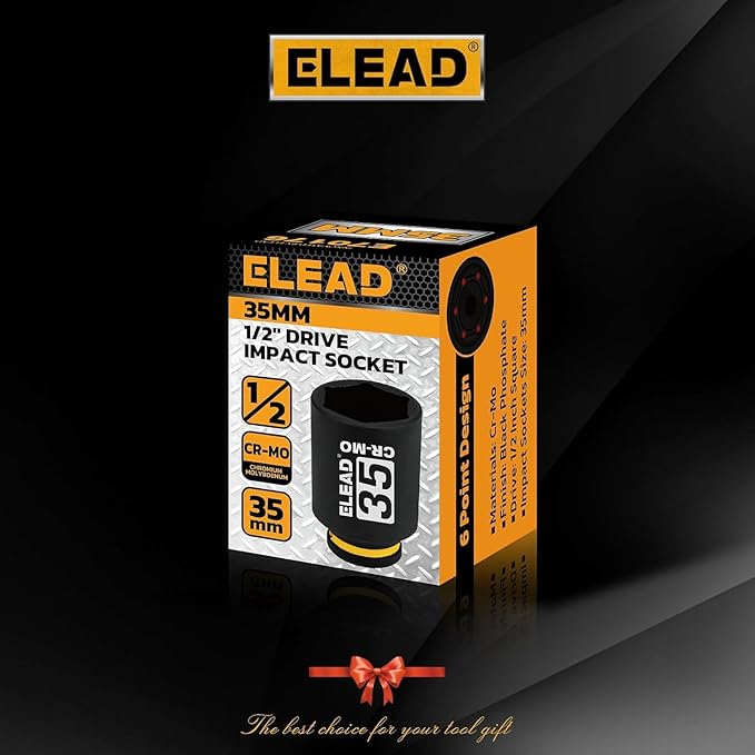ELEAD 1/2" Drive Deep Impact Socket, 35 mm Metric 6 Point 1/2-inch Drive Impact Axle Nut Sockets, CR-MO Nut Socket Set, Oil Filter Sockets, Tools for Easy Removal of Axle Shaft Nuts