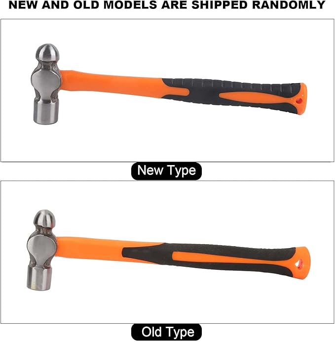 8-oz (1/2lb) Ball Peen Hammer, Rounded Face Steel Head Ball Pein Hammer with 11" (280mm) Fiberglass Handle, Small Rounding Hammers for Household, Industrial, Emergency