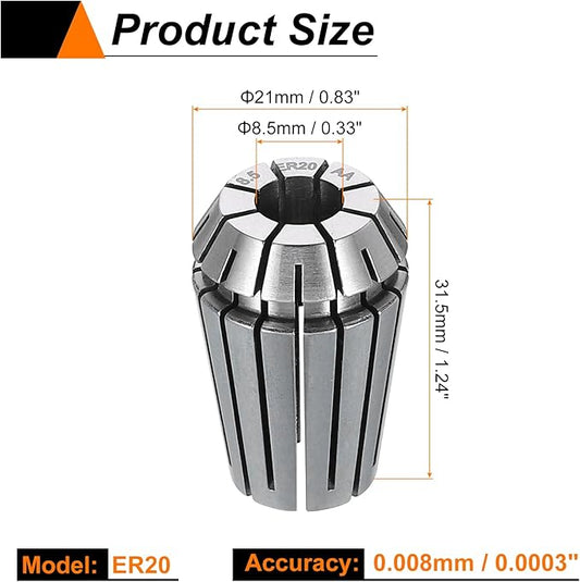 HARFINGTON Spring Collet Chuck ER20 8.5mm 65Mn Spring Steel Precision Router Collets for CNC Engraving Milling Lathe Tool