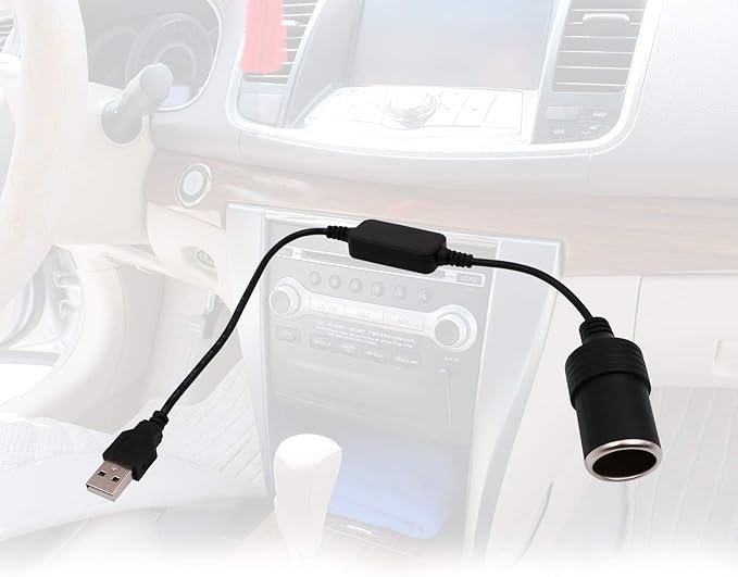 USB A Male to 12V Car Cigarette Lighter Socket Female Converter Cable 2-Pack