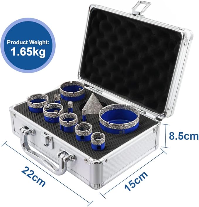 SHDIATOOL Diamond Drill Core Bits Set for Porcelain,Triangle Shank Hole Saw Cutter for Tile Marble Ceramic Granite 11pieces(6/8/10/20/25/28/32/35/45/65MM/2 inch)