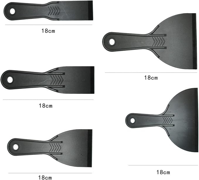 Plastic Putty Knife Set Plastic Putty Knives Flexible Paint Scrapers Tool Flexible Scraper Set Plastering Tool Filling Knife Set for Patching,Spackling,Wallpaper (Black, 5 Pcs)