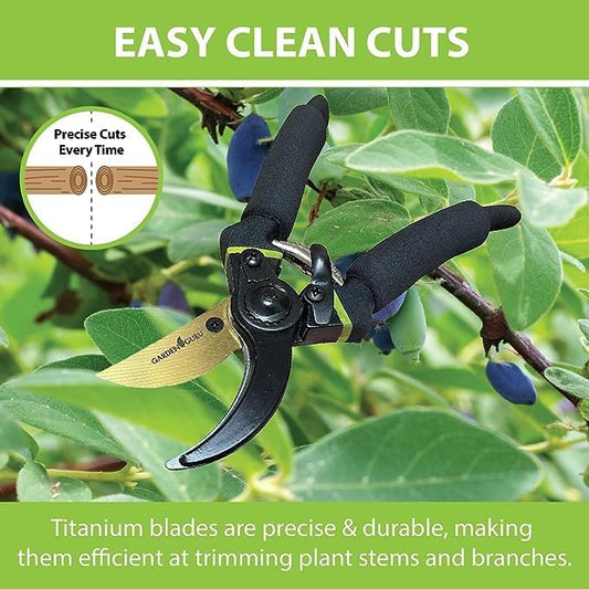 GARDEN GURU Soft Grip Garden Pruning Shears Scissors Clippers - Hardened Titanium Blades, Comfort Grips ??Heavy Duty Bypass Hand Pruners Branch Cutters for Gardening Trimming Bushes - 1 Case (50 Pcs)