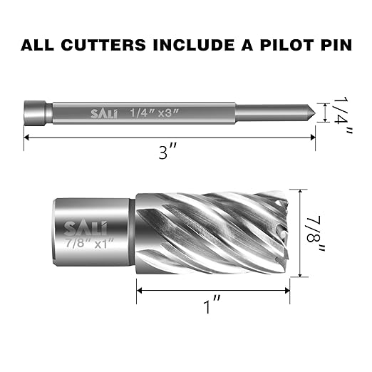 SALI 2 pcs Annular Cutter Diameter 7/8 Inch with Weldon Shank 3/4" (with 2 Flats) Cutting Depth 1" Mag Drill Bit for Magnetic Drill Press HSS Fully Ground Drill with One 1/4"*3" Pilot Pin