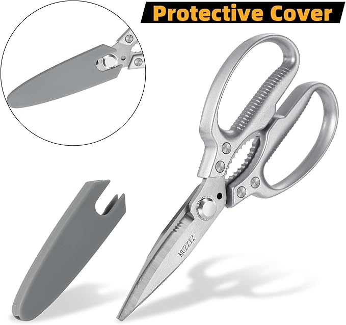 Heavy Duty Scissors,All Purpose Utility Scissors,Stainless Steel Blade with Small Serrations, Metal Handle Shears for Home,Office,Easy Cutting Cardboard,Fabric,Leather,Wires,Carpet and Rope