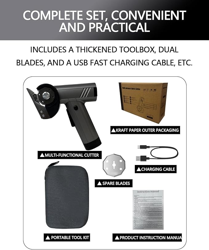 Cordless Scissors Electric Cutter: 4.2V Rechargeable LED Display Cardboard Cutting with 2 Blades LED Light Easy and Safe Cutting - Office Tailors Handmade Crafts and Warehouse (Gray)