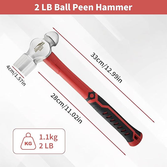 Ball Peen Hammer 2 Lb, Big Ball Pein Hammer With Non-slip Rubber Grip, Metal Hammer For Metal Work, Rounding, Mechanics