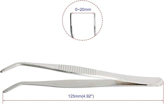 Aoje-Link 304 Stainless Steel Curved Tweezers with Serrated Tip, Multi-Purpose, Silver, 2pcs