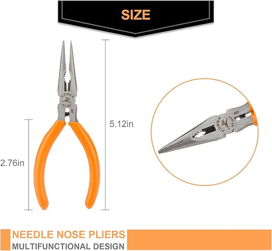 Rongon Small Needle Nose Pliers, 5??Long Nose Plier for Wire Bending, 2 Pack High Carbon Steel Serrated Jaw Pliers for Electronics & Jewelry, Stainless Steel Craft Tools with Non-Slip Grips(2Pcs)