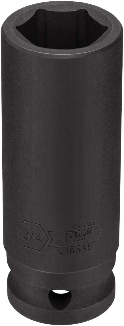Jetech 1/2 Inch Drive 3/4 Inch Deep Impact Socket, Made with Heat-Treated Chrome Molybdenum Alloy Steel, 6-Point Design, SAE