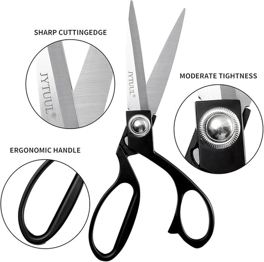 Black 8" Sharp Tailor Scissors - Stainless Steel Professional Heavy Duty Fabric and Leather Cutting Shears for Clothing, Dressmaking, Sewing, and Crafts