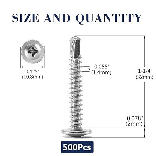 #8 x 1-1/4" Sheet Metal Screws 500PCS 410 Stainless Steel Truss Head Fast Self Tapping Screws by SG TZH