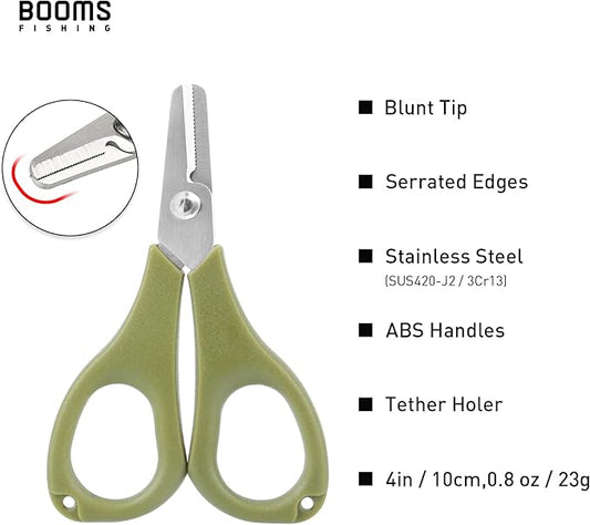 Booms Fishing Fishing Scissors for Braided Line, Fishing Line Cutter Saltwater and Freshwater, Fishing Serrated Shears with Retractor, S01