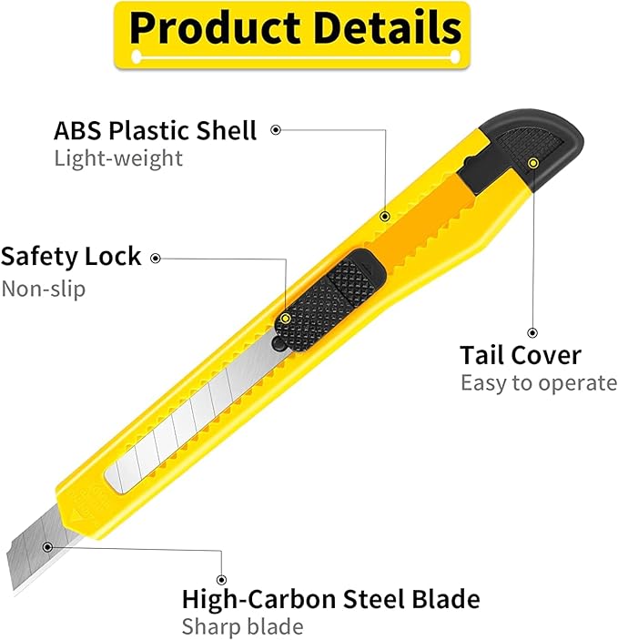 DIYSELF 96-Pack Box Cutters ??Premium Utility Knives for Home, Office, Warehouse ??Retractable Razor Blades for Cardboard, Boxes, and Cartons (4 Vibrant Colors)