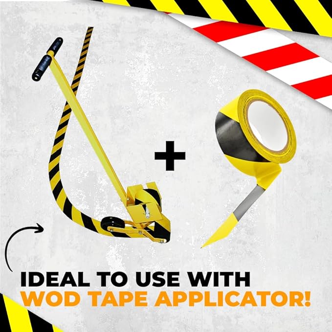 WOD Black & Yellow Heavy-Duty Striped Safety Warning Tape, 3 inch x 18 yds. (Pack of 8) Floor Tape for Lane Marking Safety Areas, Warehouse, Gym, School, and Parking Spaces