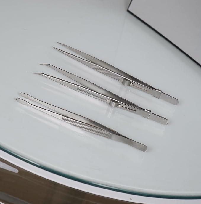 5Pcs Precision Tweezers Set, Flat/Pointed/Curved Angled Locking Long Tweezers for Crafts, Medical Surgical, Lab, Soldering, Jewelry Crafting, Watch & Electronics/Car Repair,Splinter Removal