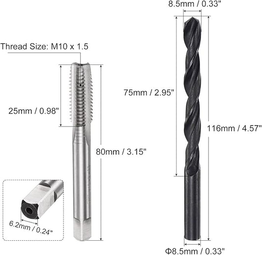 uxcell Metric Tap and Drill Bit Set, M10 x 1.5 Thread Tap & 8.5mm Black Oxide Twist Drill Bit, Straight Flute Tap Tapping Threading Repair Tool Kit