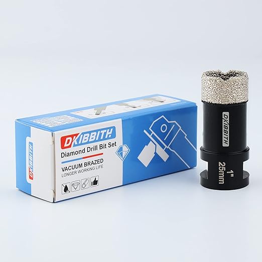 DKIBBITH 1 Inch Dry Diamond Core Drill Bits, 25mm Tile Vacuum Brazed Angle Grinder Hole Saw for Porcelain Ceramic Granite Brick Concrete with 5/8-11 Thread to 3/8??Hex Shank Adapter, Black