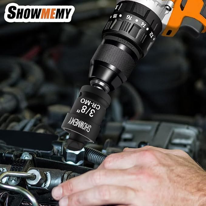 Swivel Socket Set, 10 Pcs Impact Swivel Socket Set with 3 Pcs Impact Socket Adapter, and 4 Pcs Reducer Set(1/2" to 3/8"), Cr-Mo Steel, 1/4-Inch, 3/8-Inch, 1/2-Inch Drive/Adapter