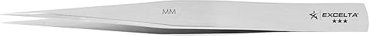 Excelta - MM - Tweezers - Strong Fine Point - Straight -Three Star - Carbon Nickel Plated, 0.06" Height, 0.41299999999999998" Wide, 5" Length