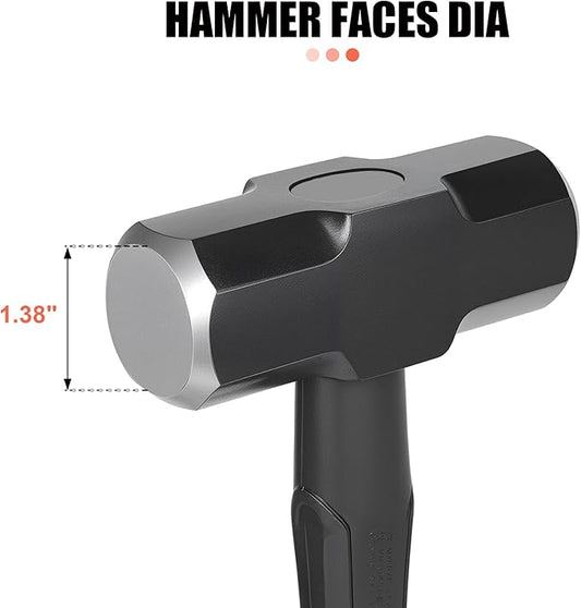 3lb Sledge Hammer - Heavy Duty Drilling Hammer with Forged Steel Head & Fiberglass Handle, Perfect for Demolition, Construction, and Blacksmithing