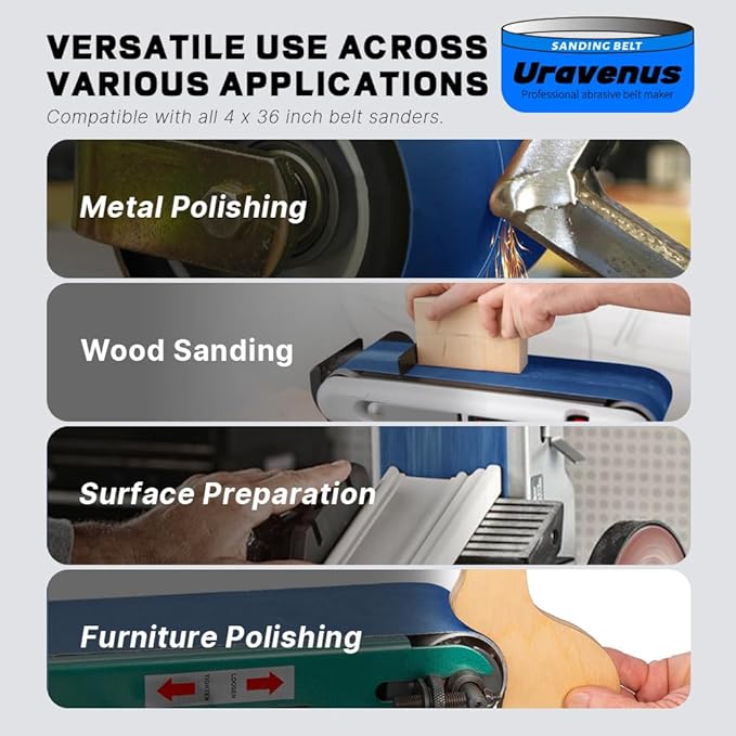 4 x 36 Inch Sanding Belts, 6 Pcs 60 Grit, Zirconia Sanding Belts for Metal Polishing, Woodworking, Surface Smoothing