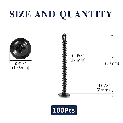 #8 x 2 Sheet Metal Screws 100Pcs 410 Stainless Steel Truss Head Fast Self Tapping Screws Black Oxide by SG TZH