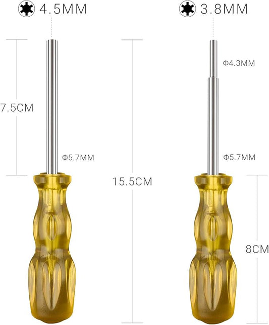 Gamebit Screwdriver Set, 3.8mm and 4.5mm Security Screwdriver Bits for Opening Nintendo, Sega Consoles and Game Cartridges - Trensparent Yellow