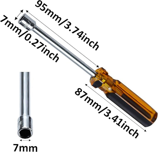 2Pcs 7mm Socket Wrench Screwdriver, Hex Socket Wrench High-Carbon Steel Hexagon Nut Driver Non-Magnetic Tip Hex Nut Screwdriver Hand Tool for Repairs(Plastic Handle)